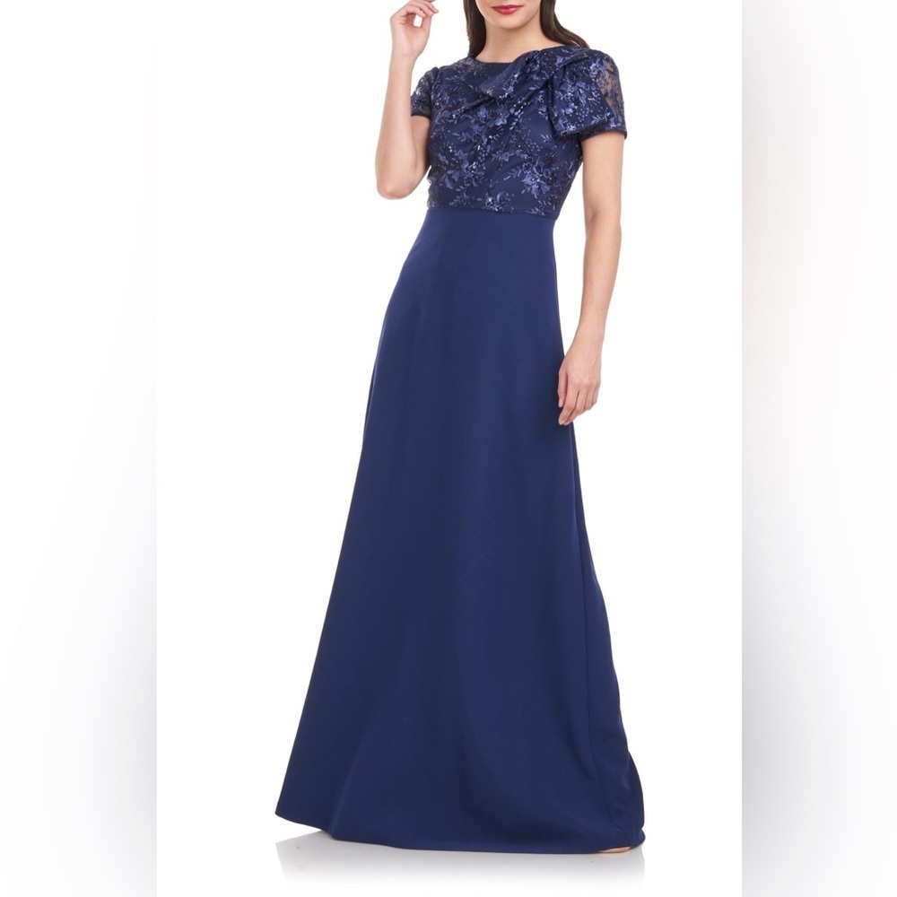 Rae Floral Embroidered Bow Detail A-Line Gown
JS Collections